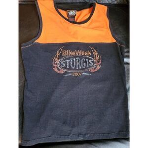 Sturgis Vintage Bike Week 2007 in bling, LARGE orange and black tank.